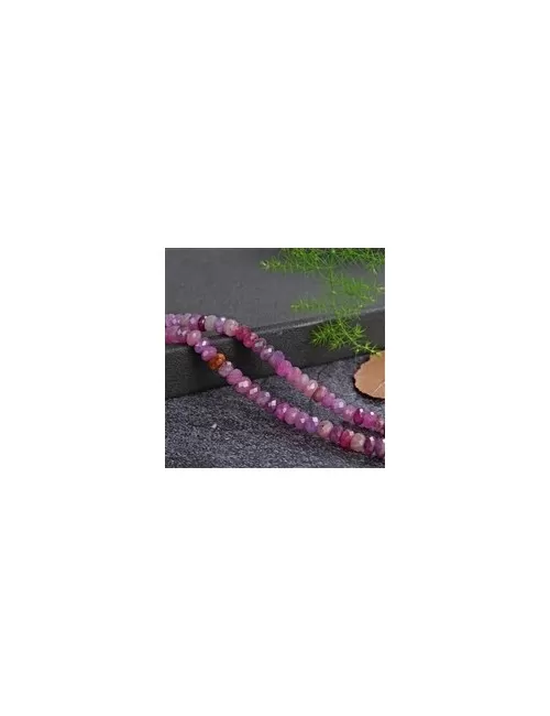 Heilstein & Edelstein-Strang - Button, Rubellit A, facettiert, 02 x 03mm (39cm)