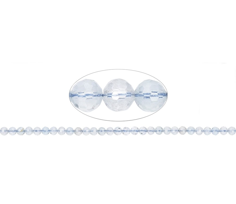 Heilstein & Edelstein-Strang - Kugeln, Topas (weiß-blau), facettiert, 06mm (39cm)