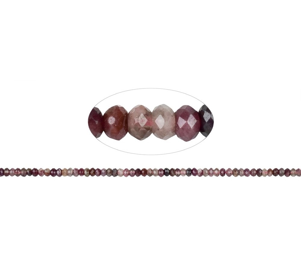 Heilstein & Edelstein-Strang - Button, Turmalin (rosa), facettiert, 04mm