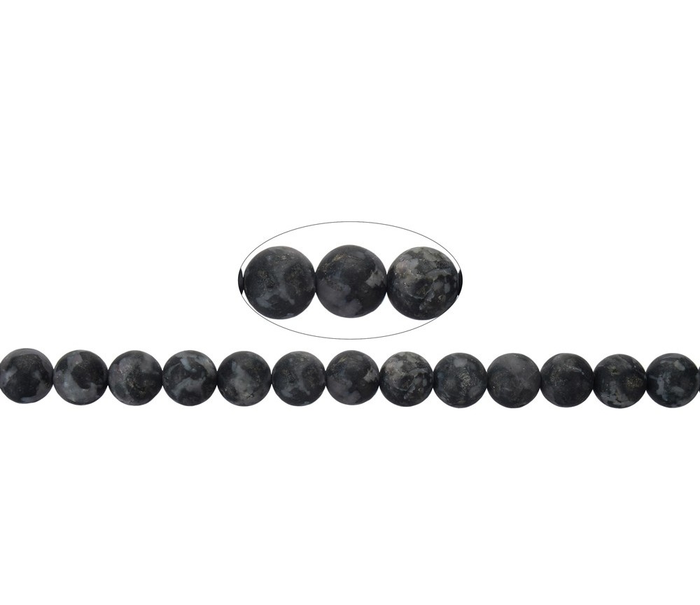 Heilstein & Edelstein-Strang - Kugeln, Gabbro (Mystic Merlinite), matt, 08mm