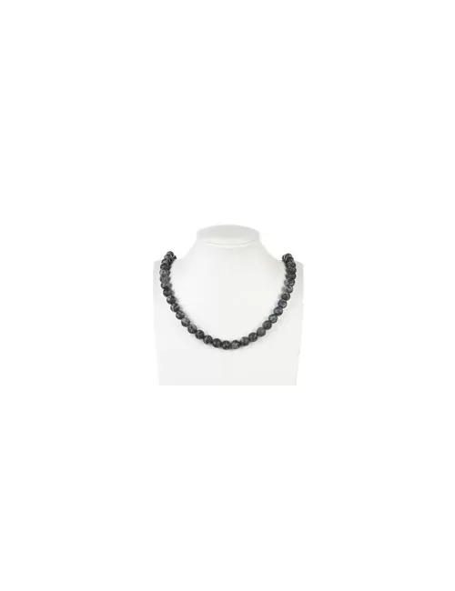 Heilstein & Edelstein-Strang - Kugeln, Gabbro (Mystic Merlinite), matt, 12mm (38cm)
