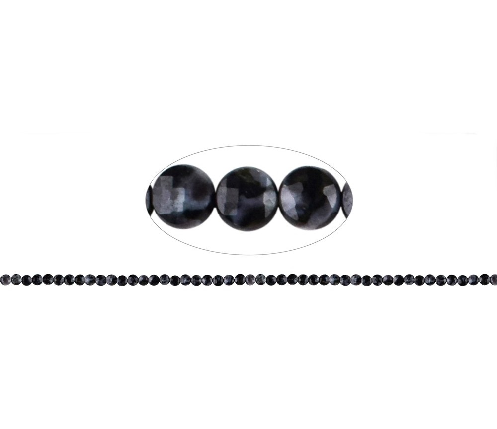 Heilstein & Edelstein-Strang - Coin, Gabbro (Mystic Merlinit), facettiert, 06 x 04mm (39cm)