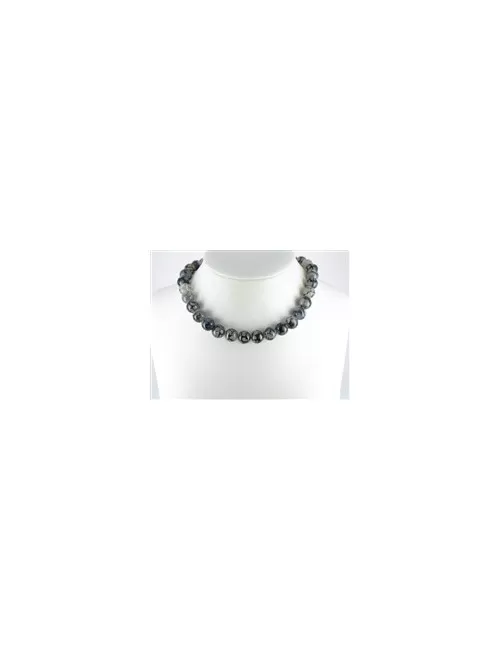 Heilstein & Edelstein-Strang - Kugeln, Achat (Schlangenachat) schwarz (gef.), 12mm