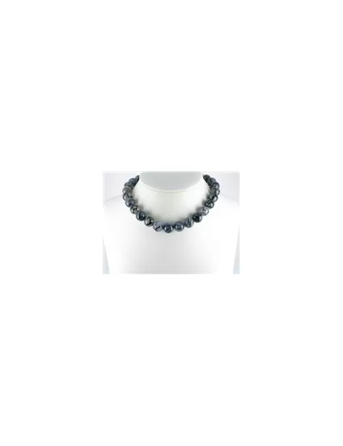 Heilstein & Edelstein-Strang - Kugeln, Achat (Schlangenachat) schwarz (gef.), 14mm