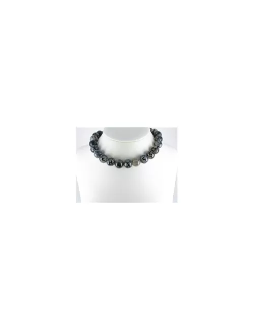 Heilstein & Edelstein-Strang - Kugeln, Achat (Schlangenachat) weiß-schwarz (gef.), 16mm
