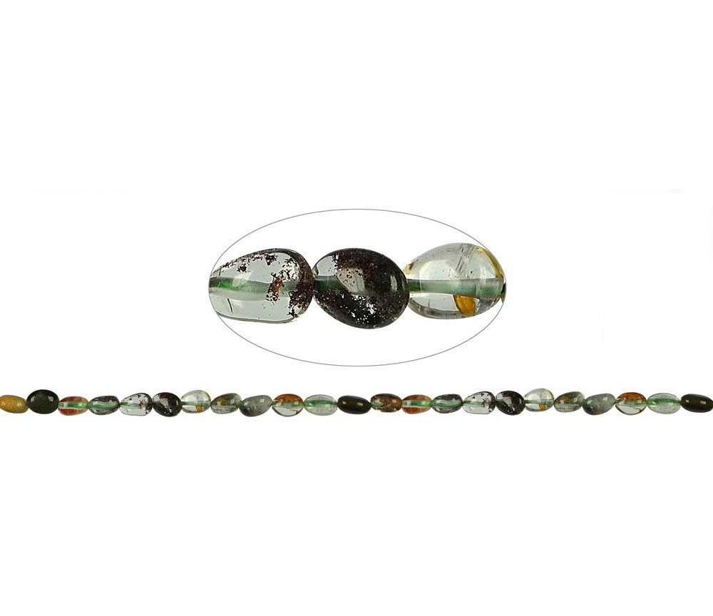 Heilstein & Edelstein-Strang - Nuggets flach, Inklusenquarz, 08-10 x 05-07mm