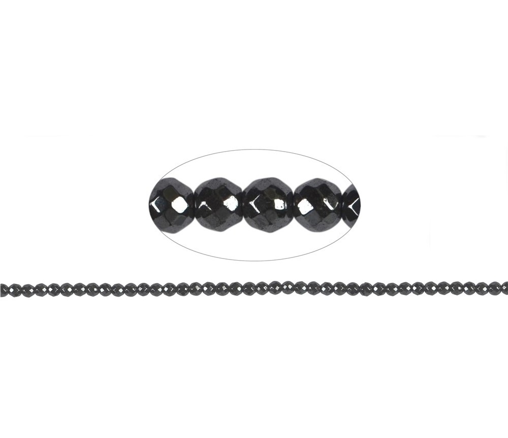 Heilstein & Edelstein-Strang - Kugeln, Hämatin, facettiert, 03mm