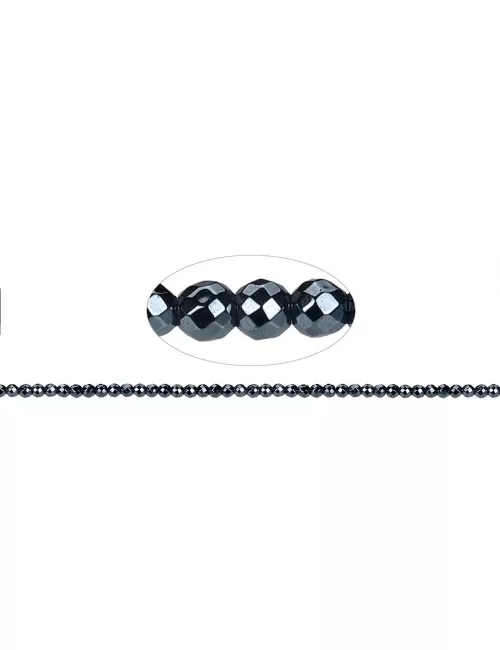 Heilstein & Edelstein-Strang - Kugeln, Hämatin, facettiert, 02mm