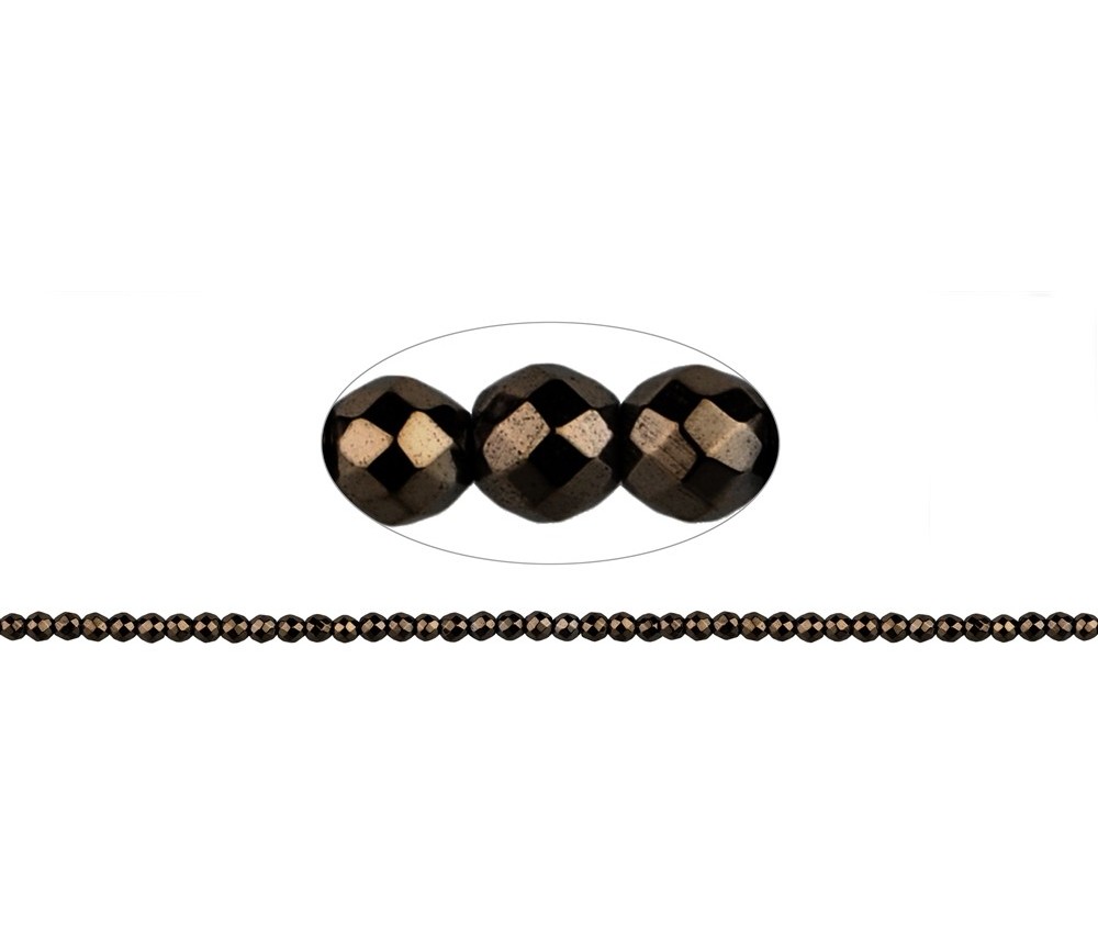 Heilstein & Edelstein-Strang - Kugeln, Hämatin coffee (gef.), facettiert, 02mm