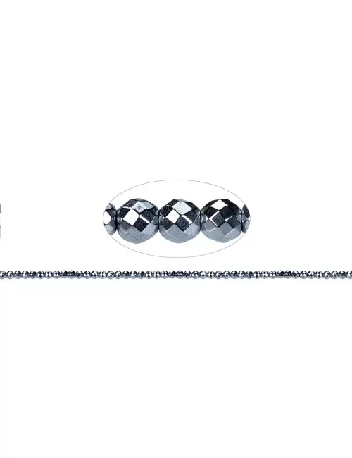 Heilstein & Edelstein-Strang - Kugeln, Hämatin silber (gef.), facettiert, 03mm