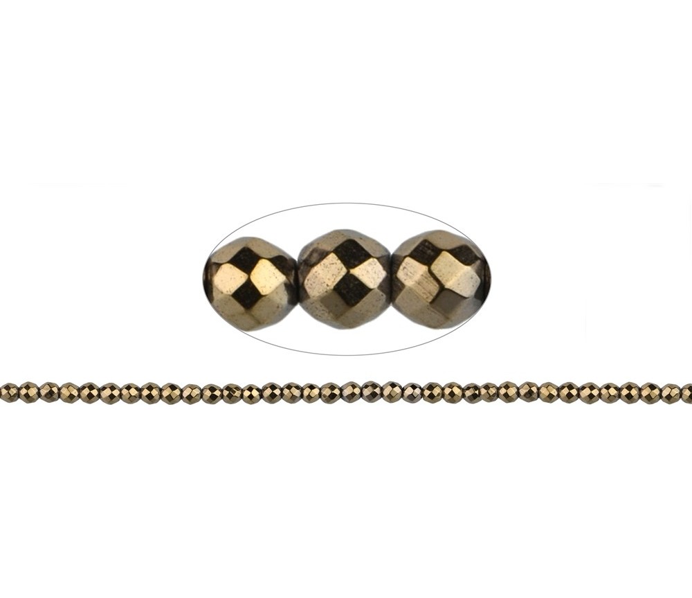 Heilstein & Edelstein-Strang - Kugeln, Hämatin gold (gef.), facettiert, 03mm