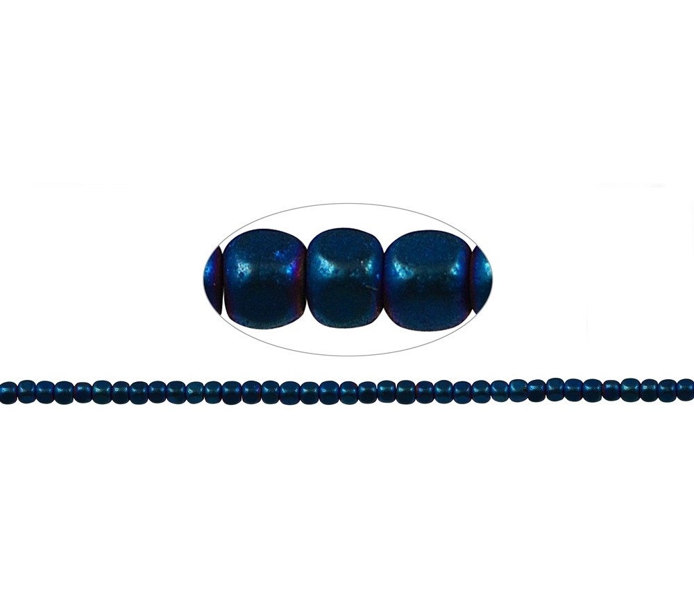 Heilstein & Edelstein-Strang - Würfel gerundet, Hämatin blau (gef.) matt, 03 x 03mm