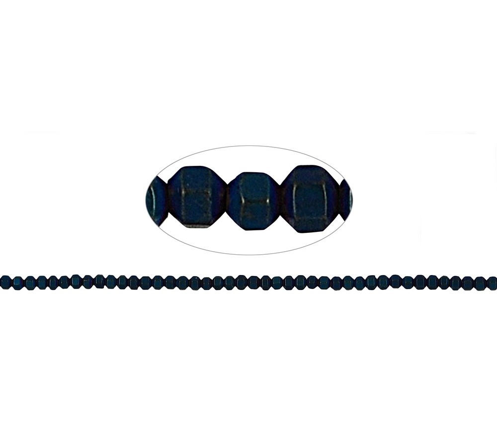 Heilstein & Edelstein-Strang - Hexagon, Hämatin blau (gef.), matt, facettiert, 02mm