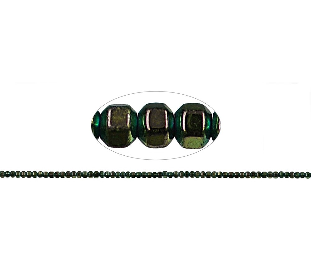 Heilstein & Edelstein-Strang - Würfel facettiert, Hämatin grün (gef.), glänzend, 02mm