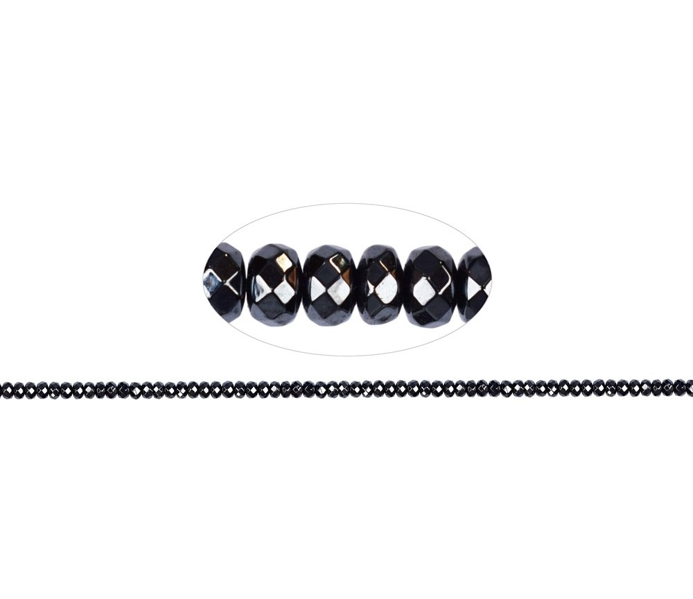 Heilstein & Edelstein-Strang - Button, Hämatin, facettiert, 04mm (39cm)