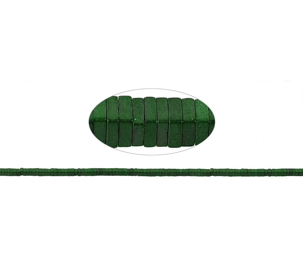 Heilstein & Edelstein-Strang - Quader, Hämatin blau-grün (gef.) matt, 01 x 02 x 02mm