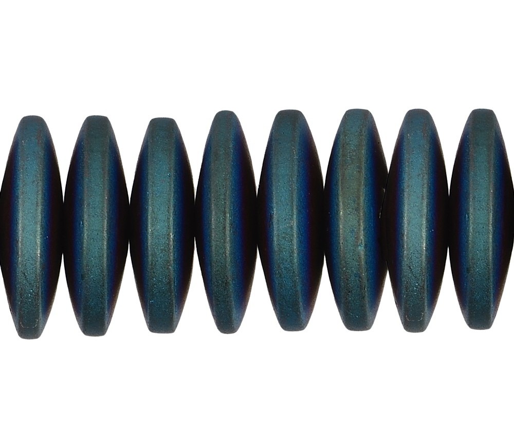 Heilstein & Edelstein-Strang - Button, Hämatin blau-grün (gef.) matt, 03 x 12mm