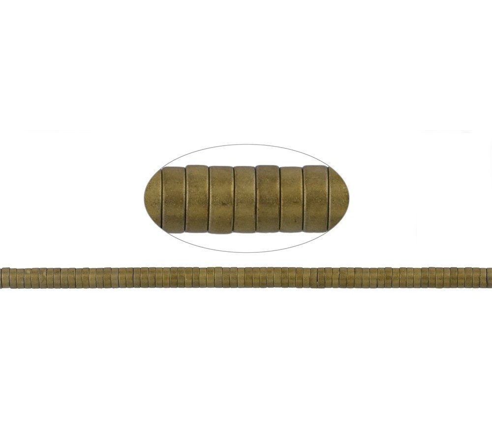 Heilstein & Edelstein-Strang - Zylinder (Heisihi), Hämatin gold (gef.) matt, 01 x 03mm