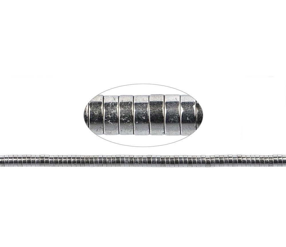 Heilstein & Edelstein-Strang - Zylinder (Heisihi), Hämatin silber (gef.), 01 x 03mm