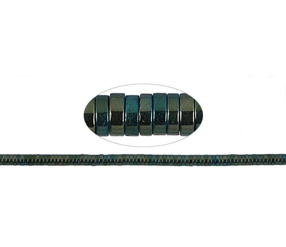 Heilstein & Edelstein-Strang - Zylinder (Heisihi), Hämatin blau-grün (gef.), 01 x 03mm