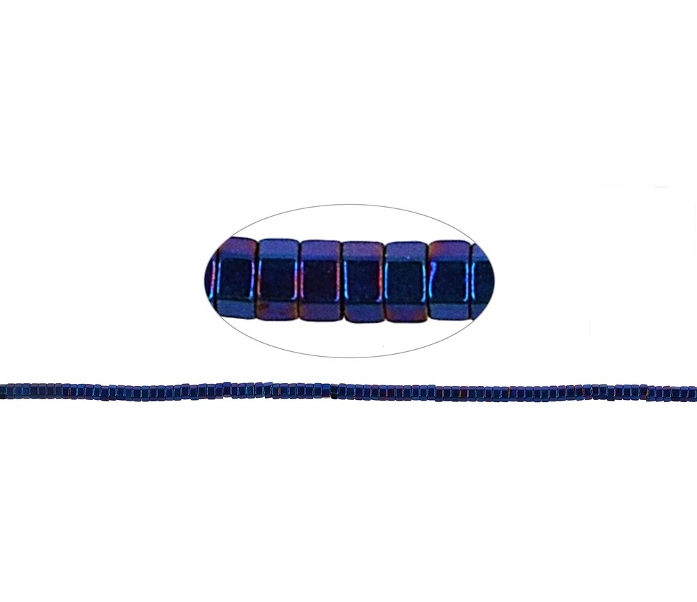 Heilstein & Edelstein-Strang - Zylinder, Hämatin blau (gef.), facettiert, 01 x 02mm