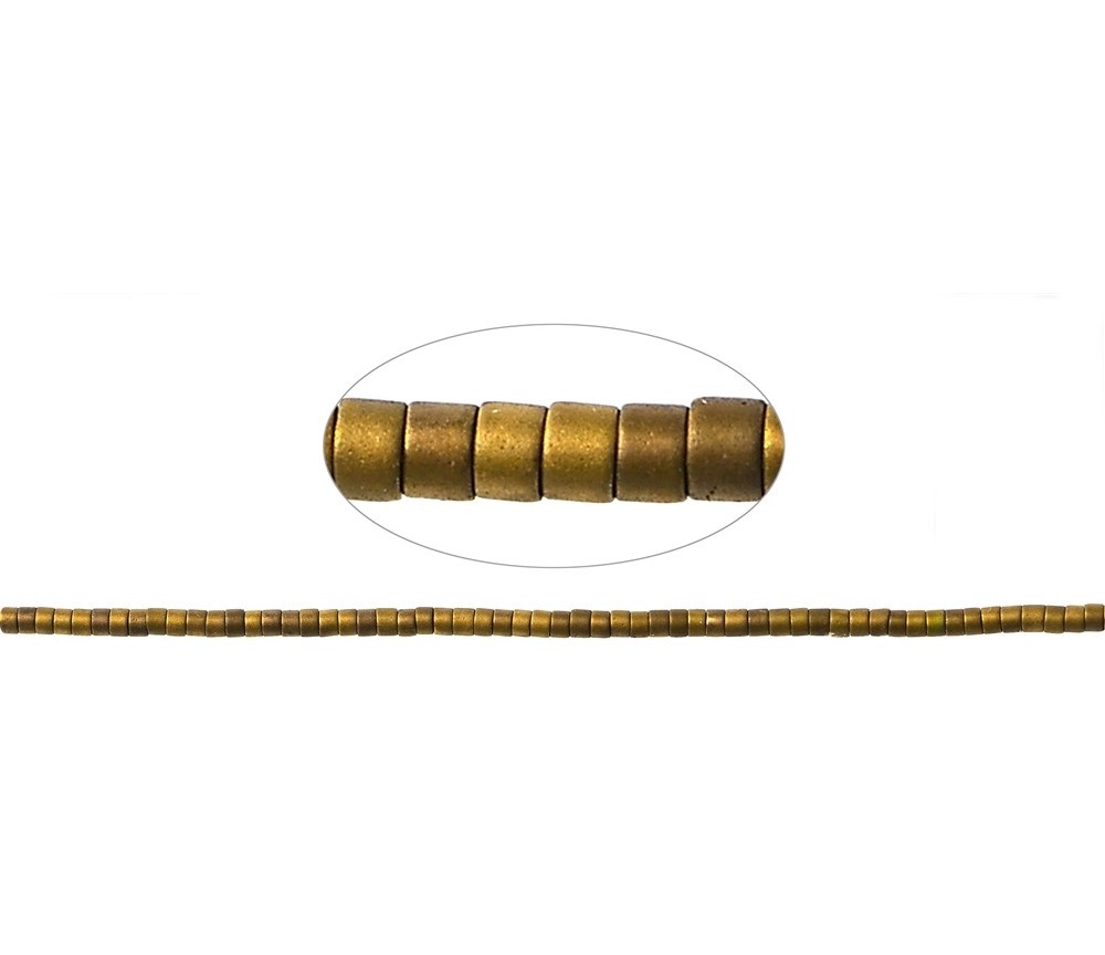 Heilstein & Edelstein-Strang - Zylinder (Heisihi), Hämatin gold (gef.) matt, 01 x 01mm
