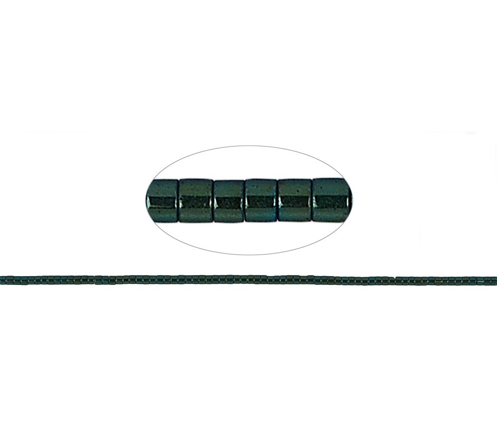 Heilstein & Edelstein-Strang - Zylinder (Heishi), Hämatin blau-grün (gef.), 01 x 01mm