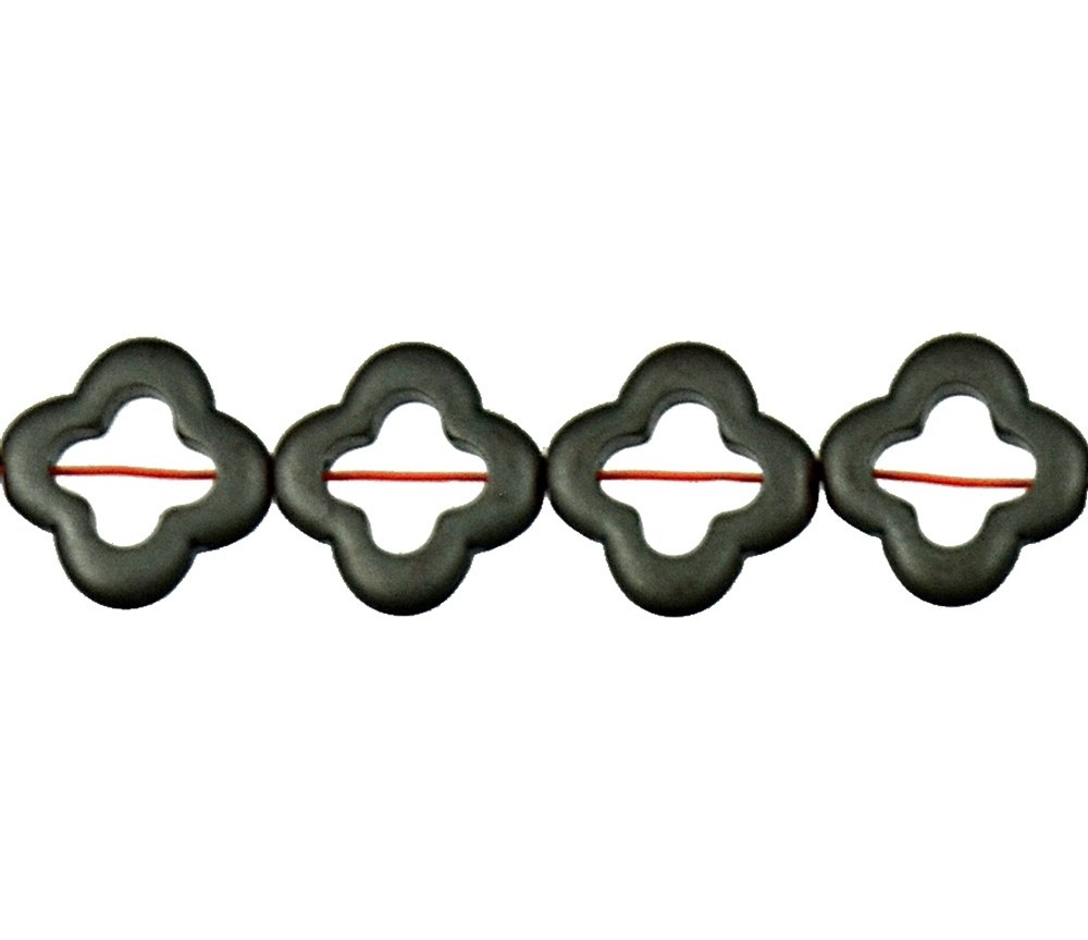 Heilstein & Edelstein-Strang - Rahmen Blüte, Hämatin matt, 15 x 15mm