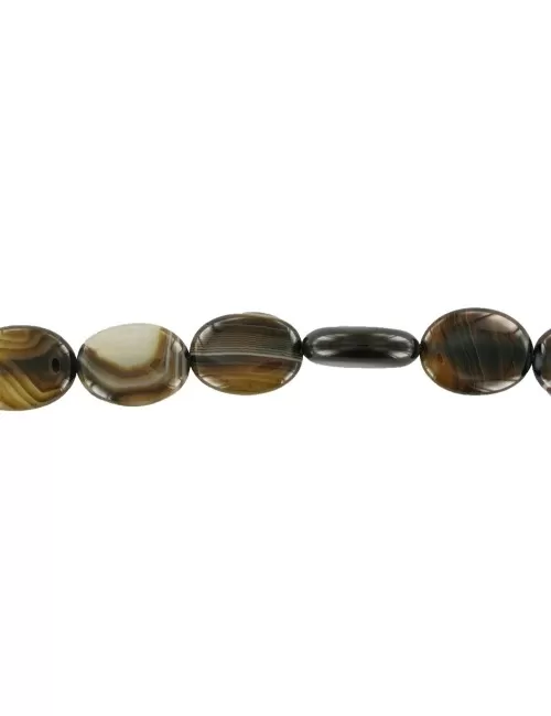 Heilstein & Edelstein-Strang - Linse, Achat braun (gef.), 20 x 15mm