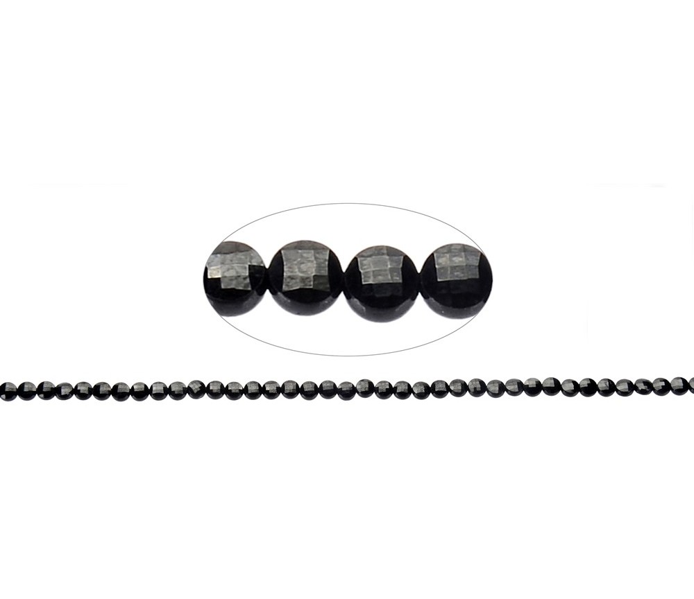 Heilstein & Edelstein-Strang - Scheibe/Coin, Spinell (schwarz), facettiert, 04 x 02mm (39cm)