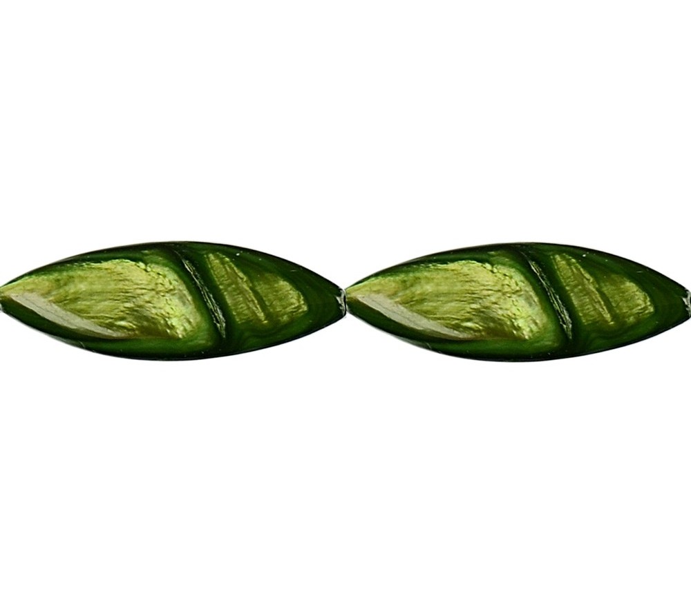 Heilstein & Edelstein-Strang - Navette, Perlmutt kiwigrün (gef.), 30 x 10mm