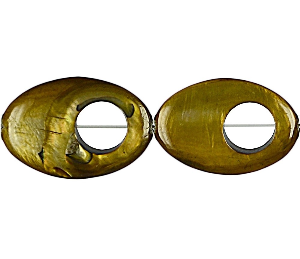 Heilstein & Edelstein-Strang - Perlmutt gold (gef.),  Fischauge , 30 x 20mm