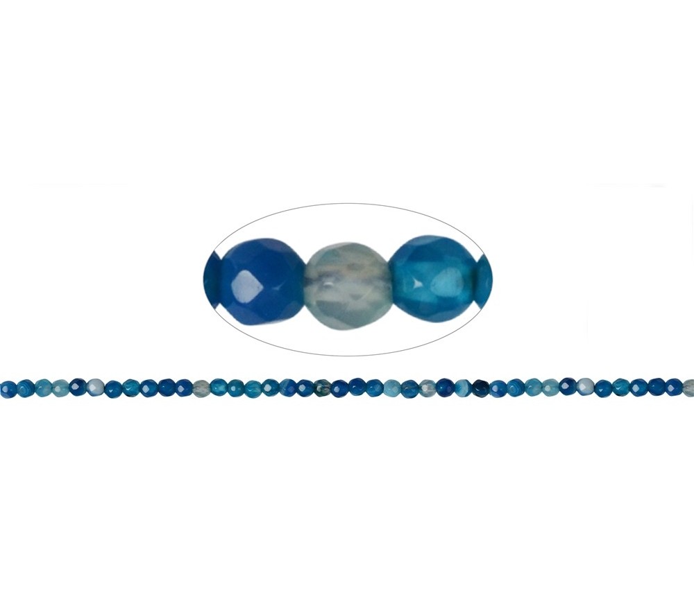 Heilstein & Edelstein-Strang - Kugeln, Achat blau (gef.), facettiert, 04mm (38cm)