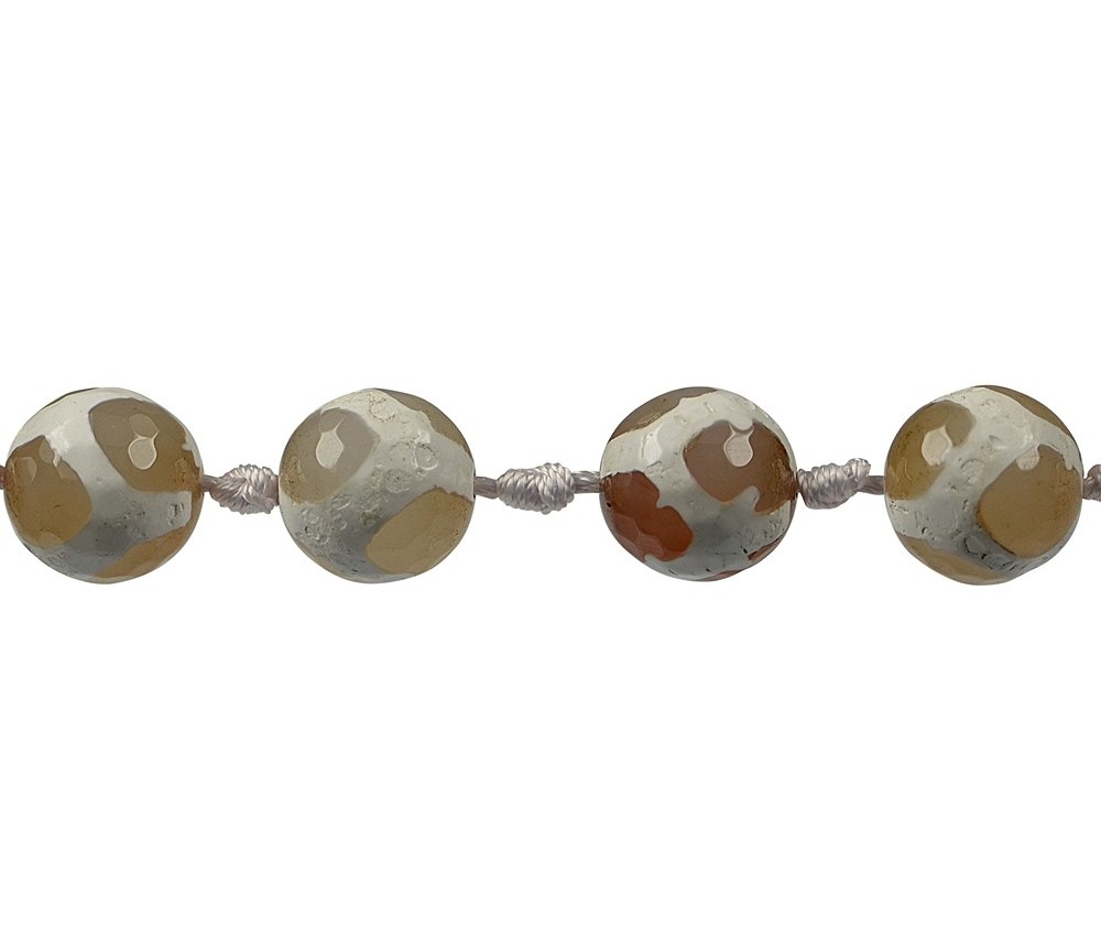 Heilstein & Edelstein-Strang - Kugeln, Achat Fußball weiß (gef.) facettiert, 16mm
