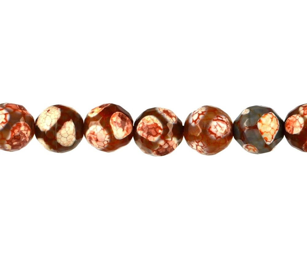 Heilstein & Edelstein-Strang - Kugeln, Achat  Fußball  rot (gef.) facettiert, 10mm