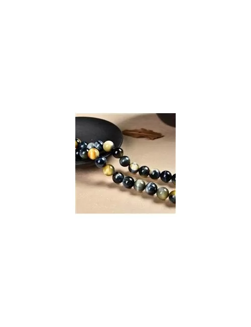 Heilstein & Edelstein-Strang - Kugeln, Tigerauge (weiß, gelb, blau), 10mm