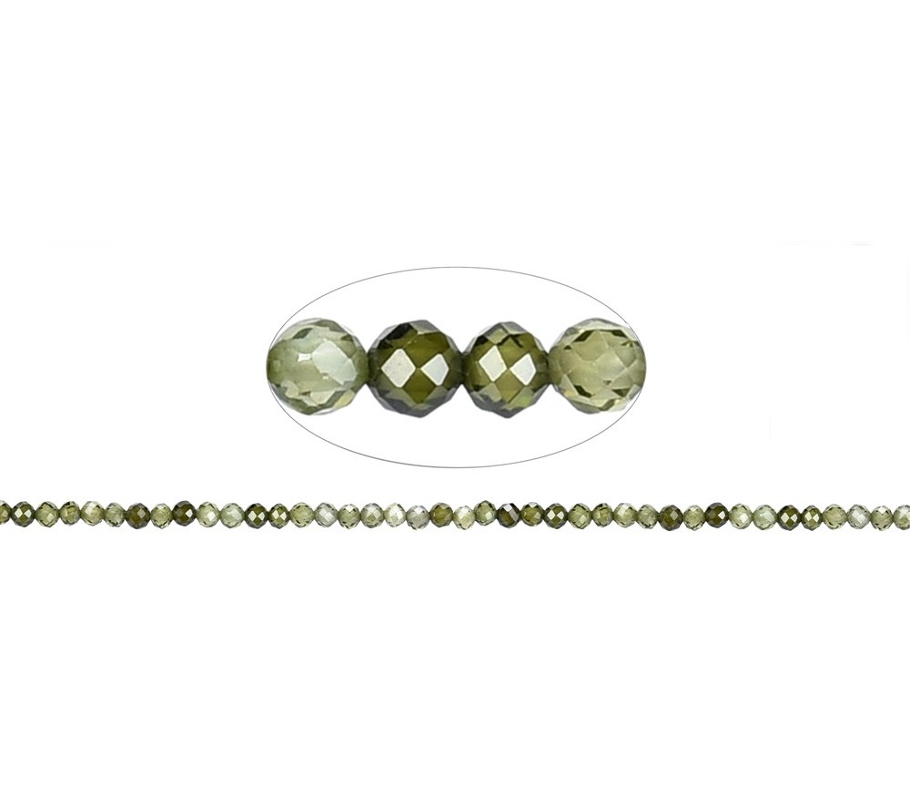 Heilstein & Edelstein-Strang - Kugeln, Cubic Zirkonia grün (synt.), facettiert, 03mm (38cm)