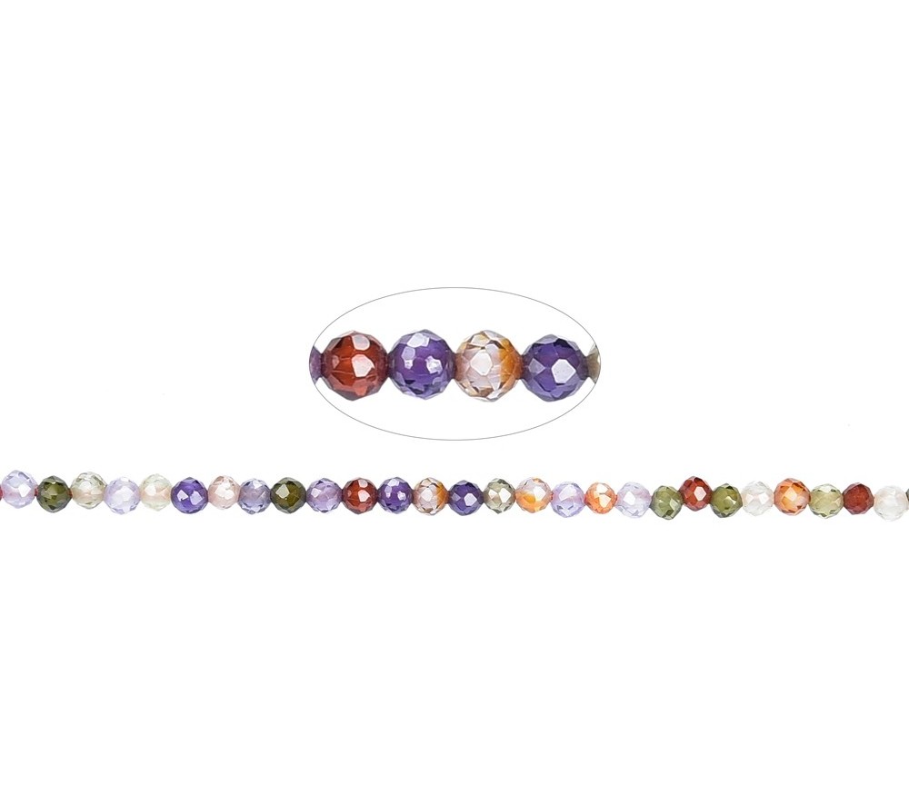 Heilstein & Edelstein-Strang - Kugeln, Cubic Zirkonia bunt (synt.), facettiert, 03mm (38cm)