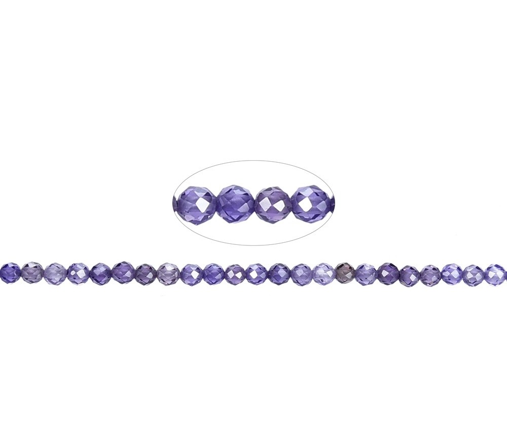 Heilstein & Edelstein-Strang - Kugeln, Cubic Zirkonia violett (synt.), facettiert, 02,5mm (38cm)