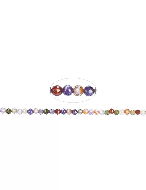 Heilstein & Edelstein-Strang - Kugeln, Cubic Zirkonia bunt (synt.), facettiert, 02,5mm (38cm)