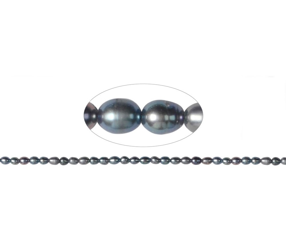 Heilstein & Edelstein-Strang - Reiskorn, Süßwasser-Perle A+, petrol (gef.), 05 x 03-04mm (36cm)