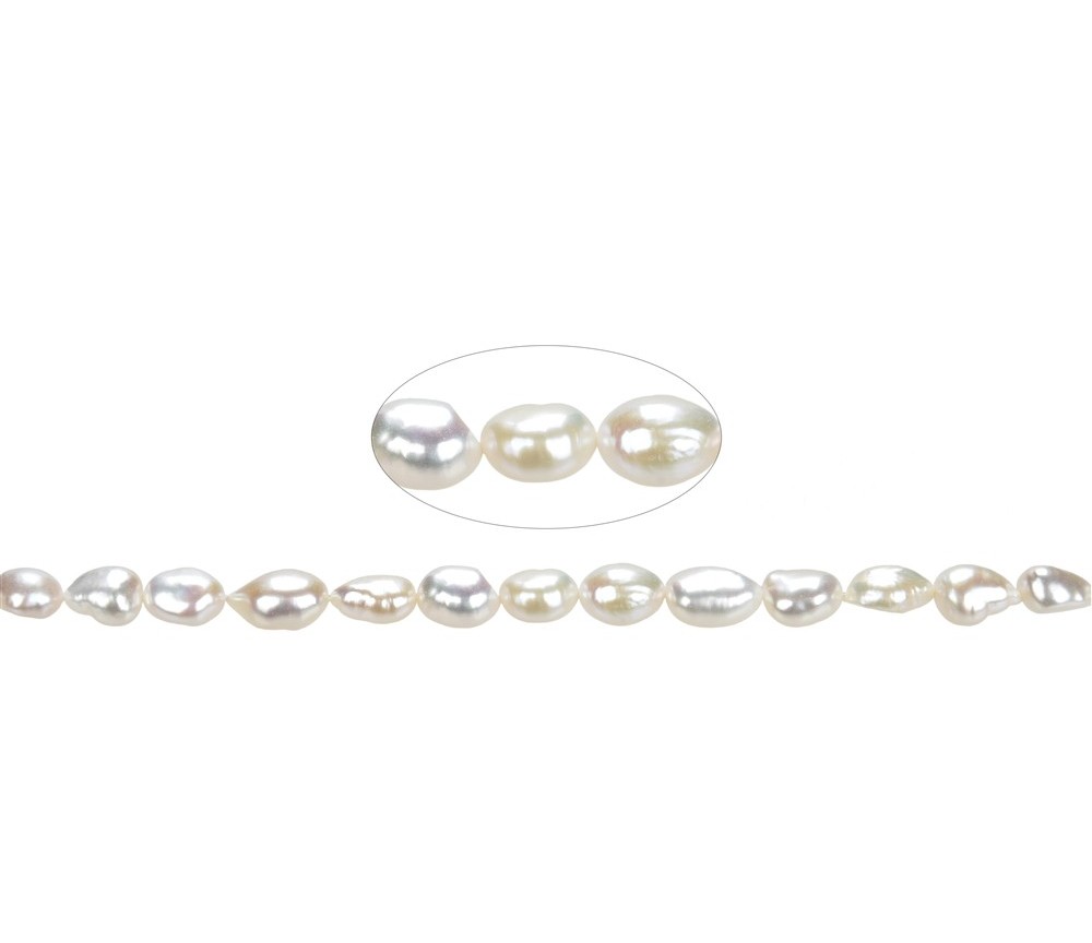 Heilstein & Edelstein-Strang - Freeform flach, Süßwasser-Perle AB, weiß-creme (natur), 09-10mm  - 3er Pack