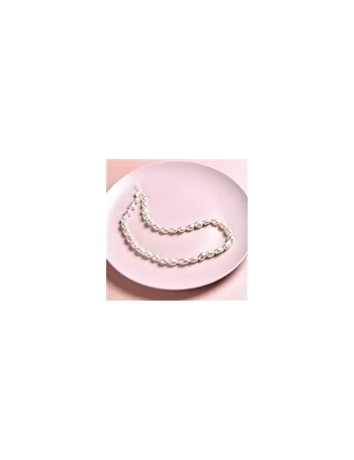 Heilstein & Edelstein-Strang - Freeform flach, Süßwasser-Perle AB, weiß-creme (natur), 09-10mm - 3er Pack
