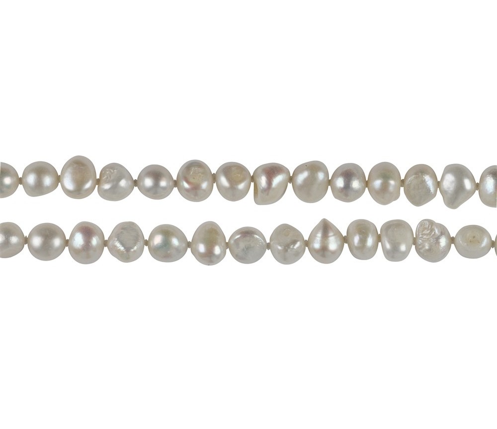 Heilstein & Edelstein-Strang - Freeform flach/rundlich, Süßwasser-Perle AB, weiß-creme, 08-10mm, ca. 160cm
