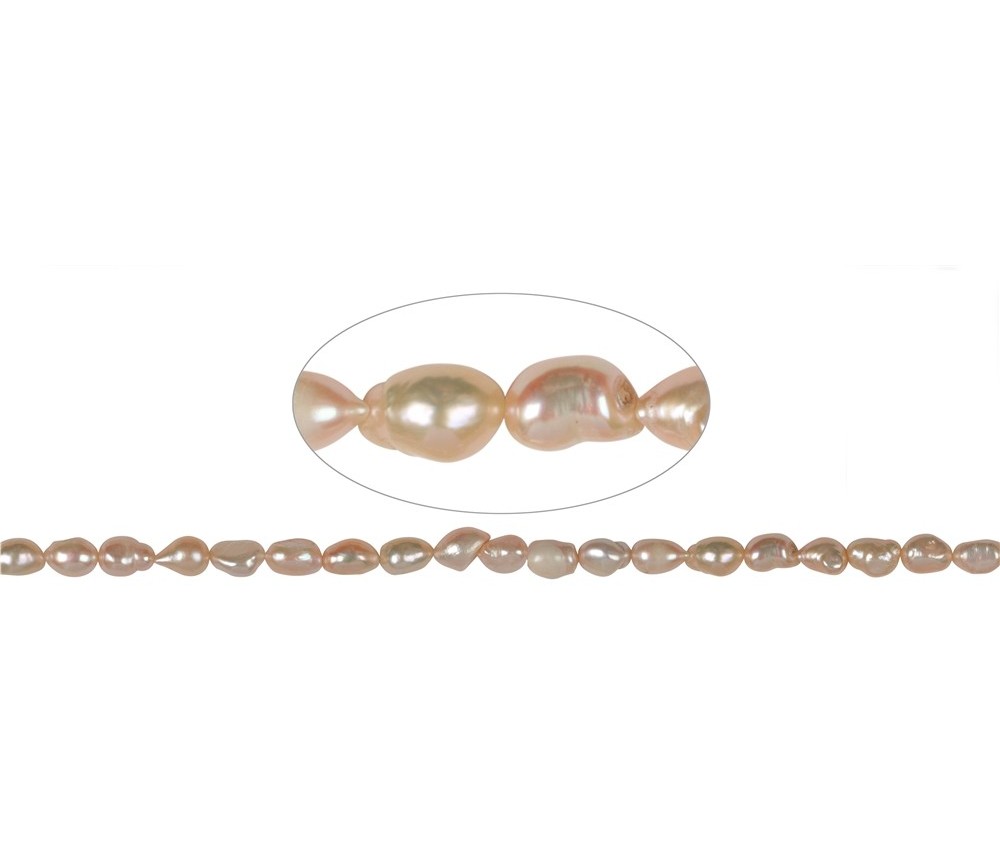 Heilstein & Edelstein-Strang - Freeform flach, Süßwasser-Perle AB, lachs (natur), 10-11 x 07-08mm
