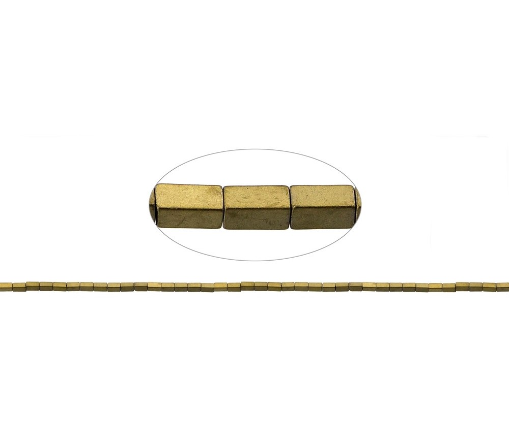 Heilstein & Edelstein-Strang - Quader, Hämatin gold (gef.) matt, 04 x 02 x 02mm- 3er Pack