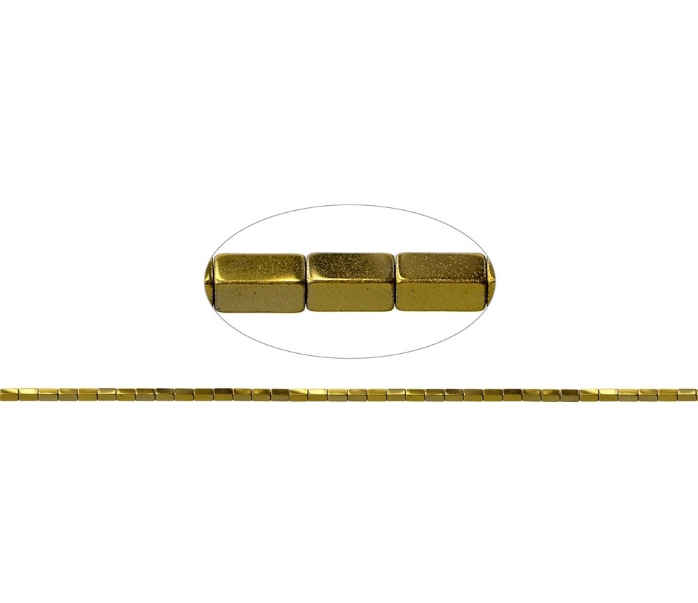 Heilstein & Edelstein-Strang - Quader, Hämatin gold (gef.), 04 x 02 x 02mm- 3er Pack