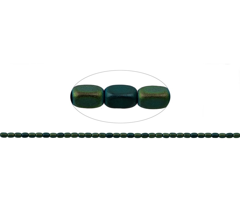 Heilstein & Edelstein-Strang - Quader gerundet, Hämatin blau-grün (gef.) matt, 05 x 03mm- 3er Pack