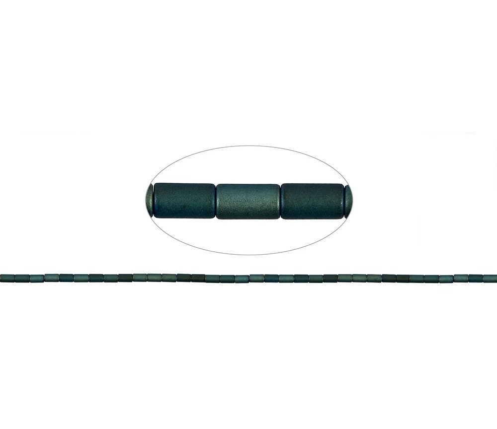 Heilstein & Edelstein-Strang - Zylinder, Hämatin blau-grün (gef.) matt, 05 x 03mm- 3er Pack