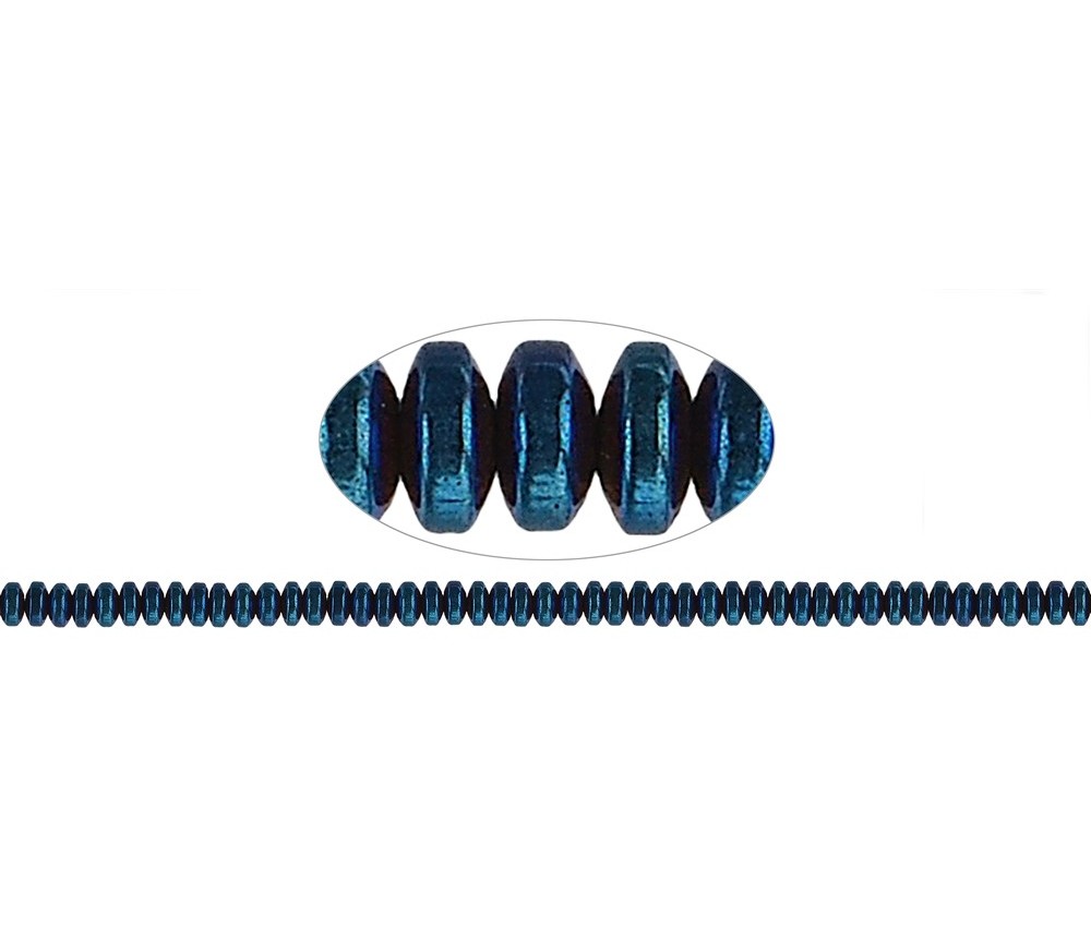 Heilstein & Edelstein-Strang - Button, Hämatin blau (gef.), 02 x 04mm- 3er Pack
